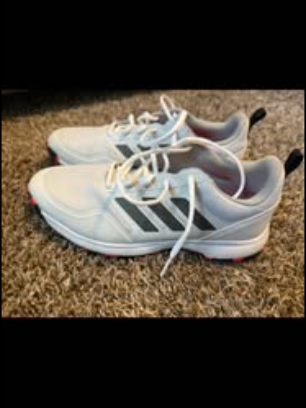 Men’s Adidas golf shoes— Size 10 White Sneakers with Black Stripes